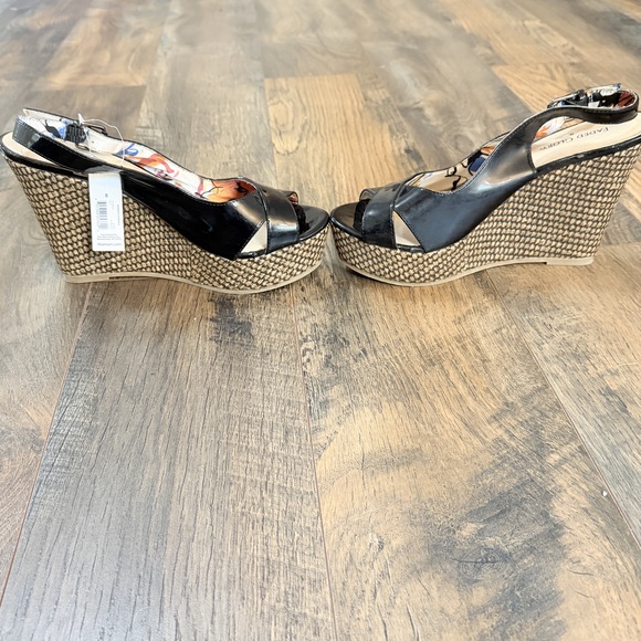 Faded Glory Black High Wedge open toe Sandals size 8 wedge sandals new - Picture 5 of 7